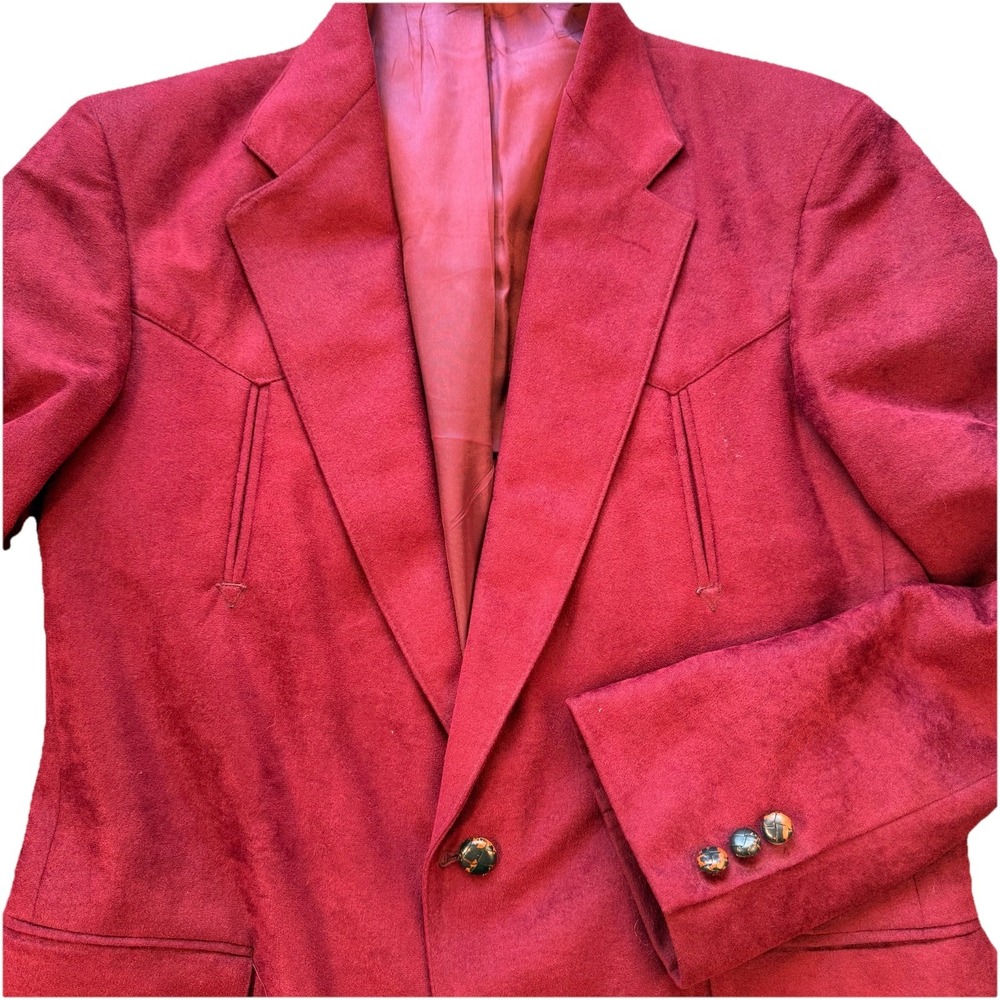 Vtg Larry Mahan‎ Men's Western Cowboy Collection Burgundy Suede Blazer Sz 42L